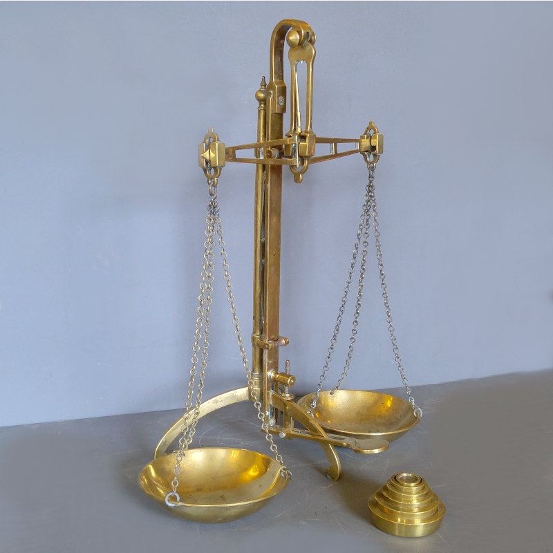 Set Of Antique Brass Bank Scales | Andy Thornton